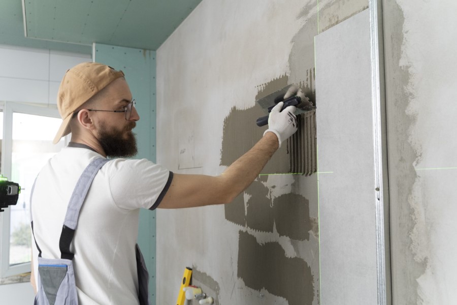 tiler working renovation apartment Large