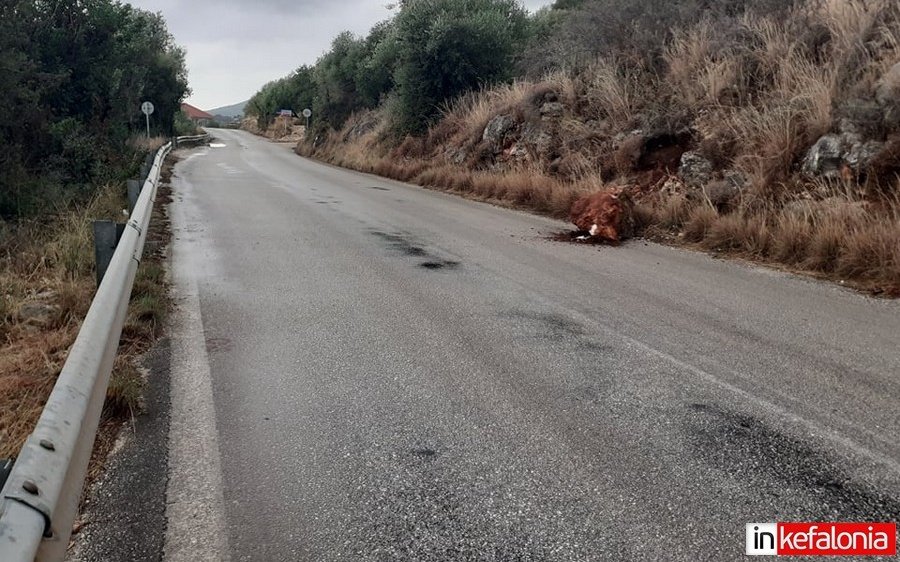 Προσοχή! Κατολίσθηση μεγάλης πέτρας στο δρόμο μεταξύ Καρούζα - Μουσάτα