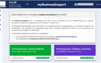 ΑΑΔΕ: Σε λειτουργία το myBusinessSupport για την αποζημίωση 800 ευρώ